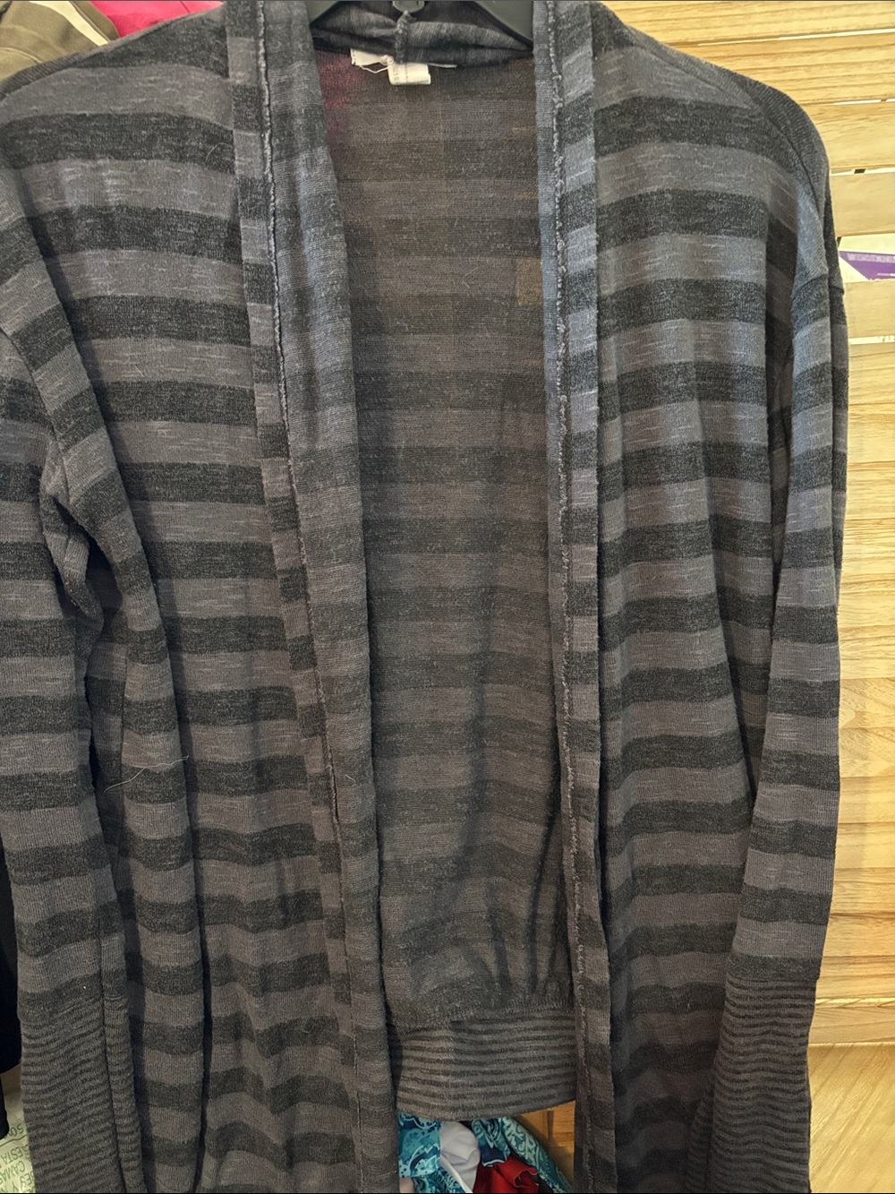 Forever 21  Gray Striped Open-Front Slub Cardigan Small